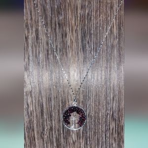 Garnet Wire Wrapped Tree of Life Pendant  Necklace